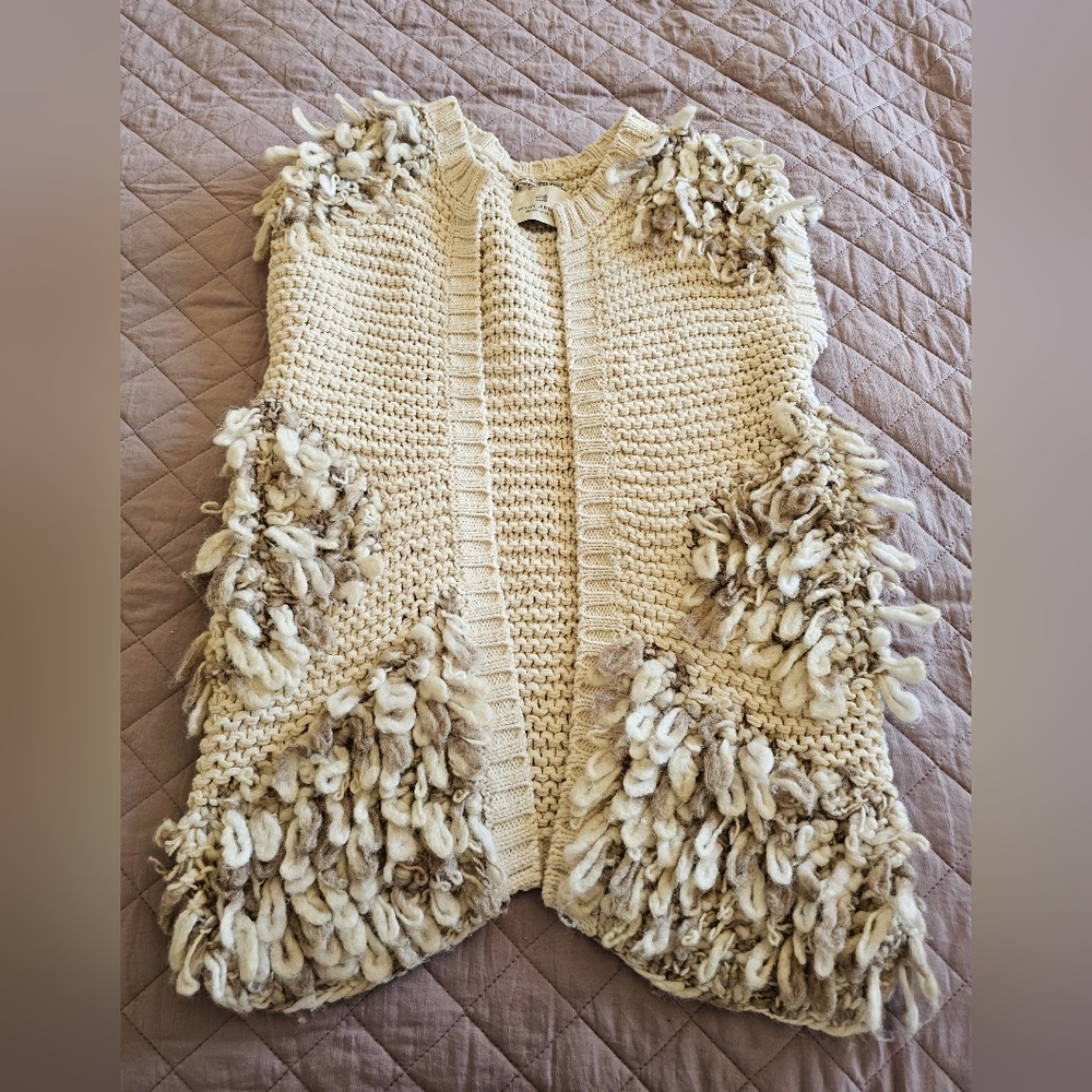 Scotch And Soda Beige Wool Blend Chunky Decor Kardigan Big Girls Sz 10 (140)